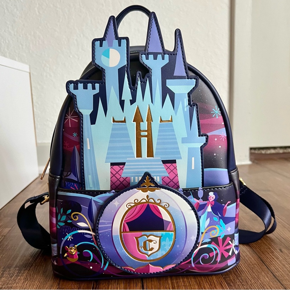 Loungefly Disney Cinderella Castle Series Navy Blue Embroidered Mini Backpack